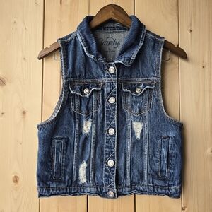 Vanity Distressed Blue Denim Vest Polka Dots Womens Large